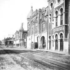 A trolley used to run down the middle of Meridian Street in downtown Puyallup.